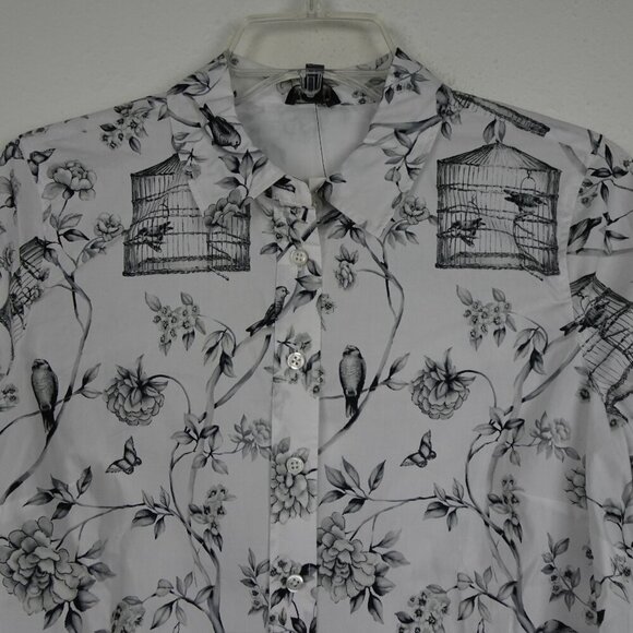 Talbots Birdcage Print Button Front Top Blouse Women's Petite Size SP Cotton - Picture 3 of 9